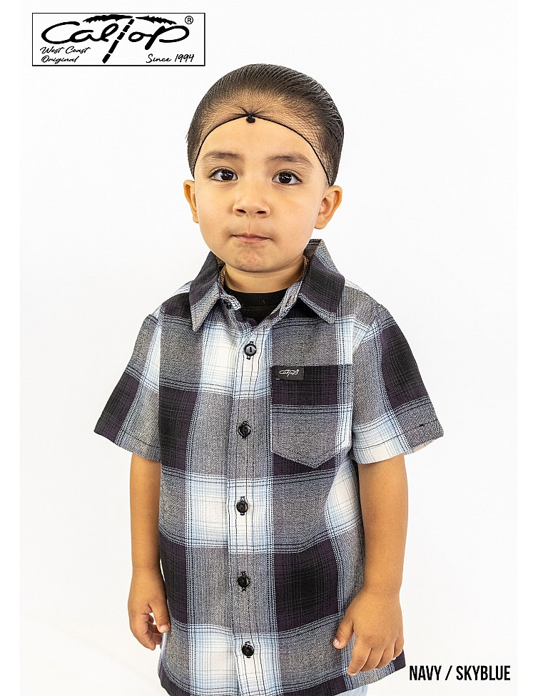 KS001 S/S PLAID : NAVY-SKY BLUE